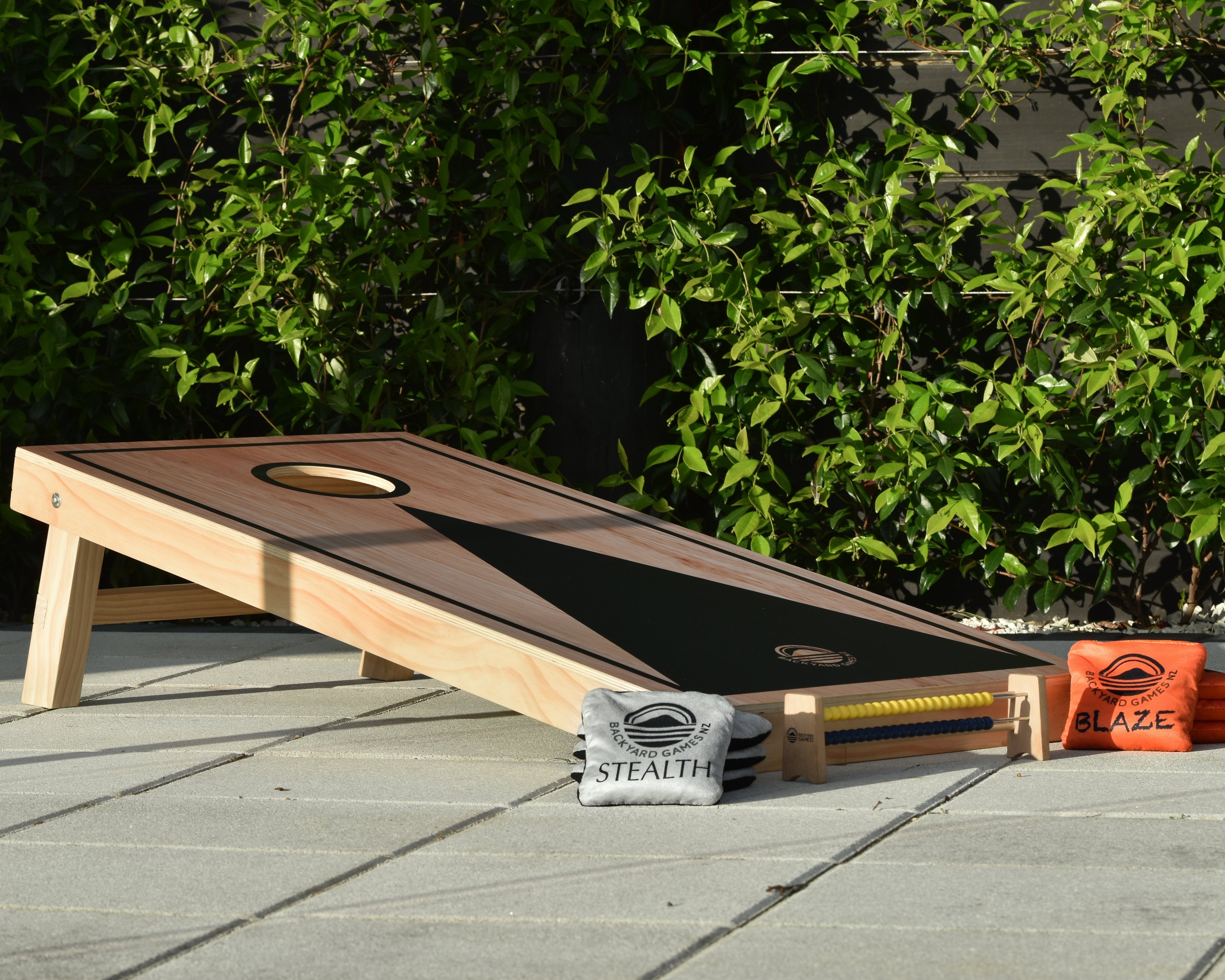 Deluxe Cornhole Set on deck