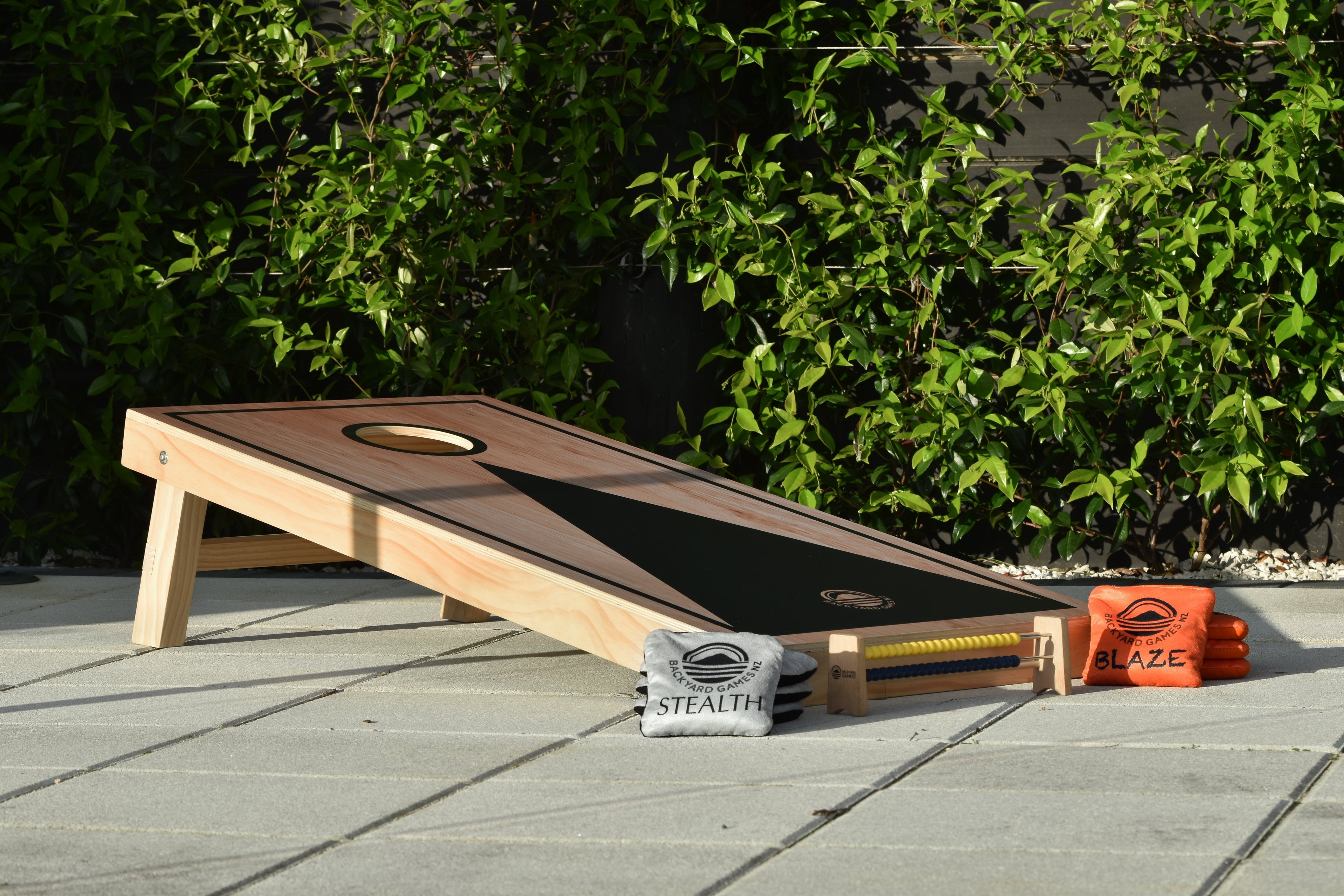 Deluxe Cornhole Set on deck