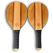 Frescobol Beach Tennis Set NZ — premium hardwood dual-tone bats with BYG etched logo