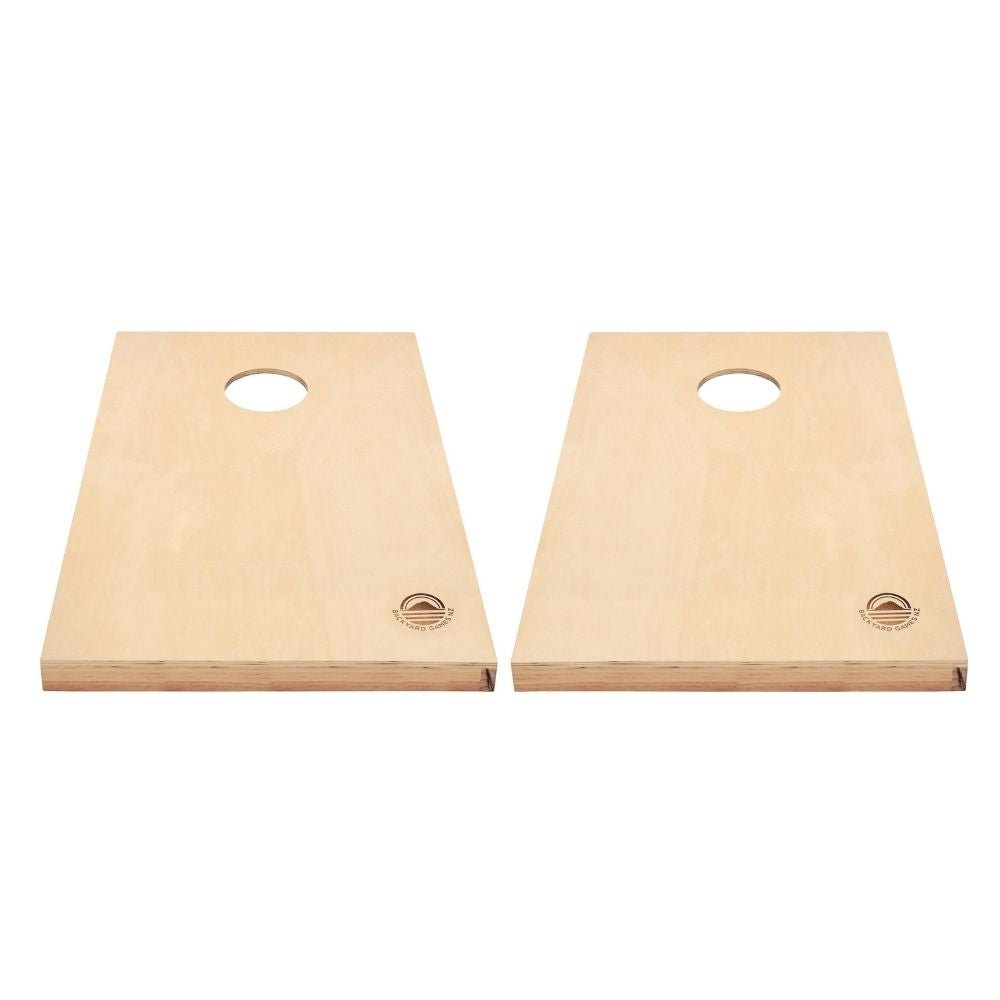 Two Compact cornhole boards 900mm x 600mm natural wood — Backyard Games NZ portable set