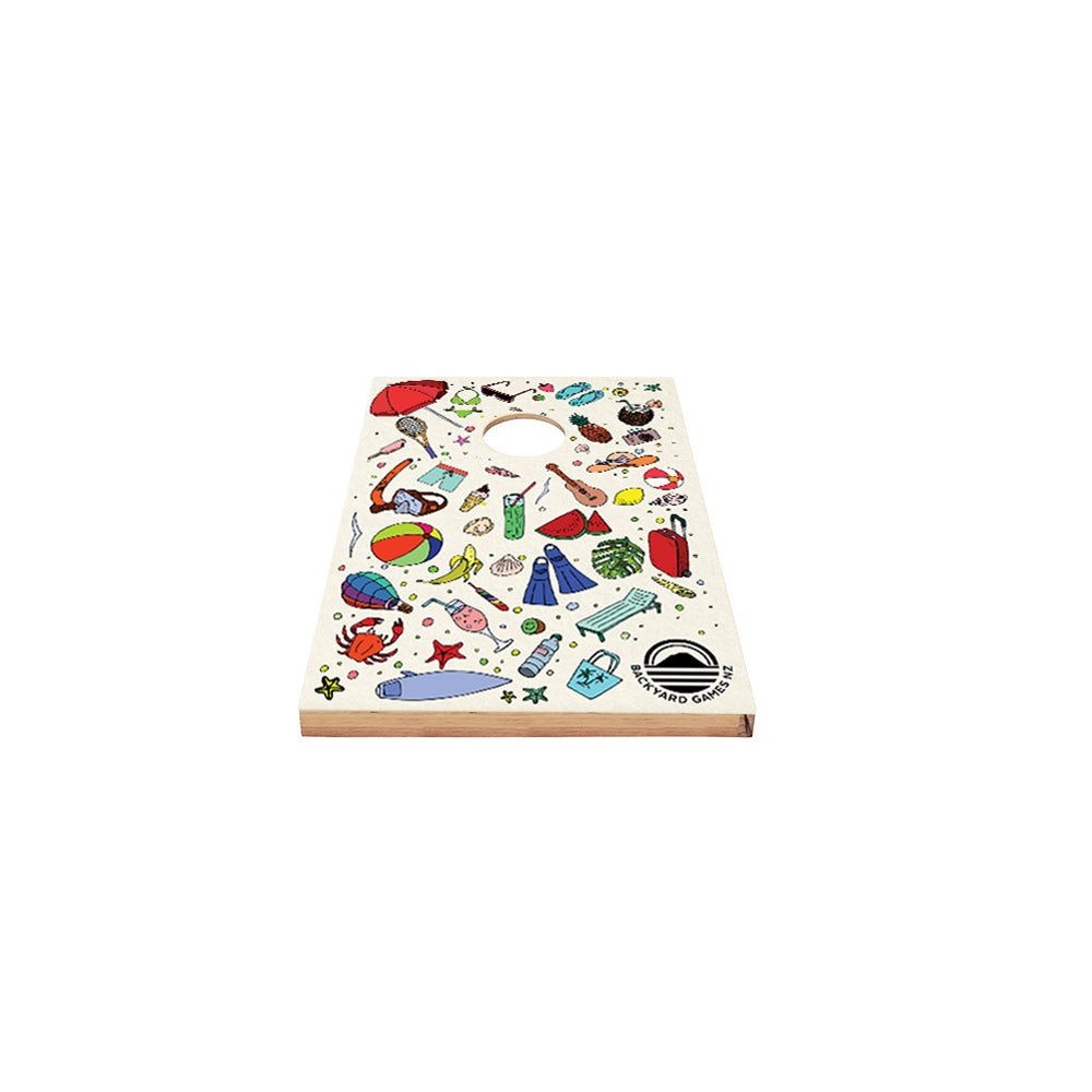 Summer Design cornhole set at a backyard BBQ NZ