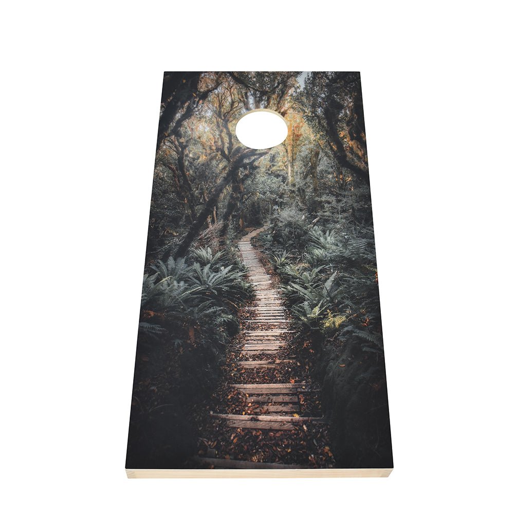 Forest Design Cornhole Board— native bush treeline vinyl decal on NZ pine and birch plywood