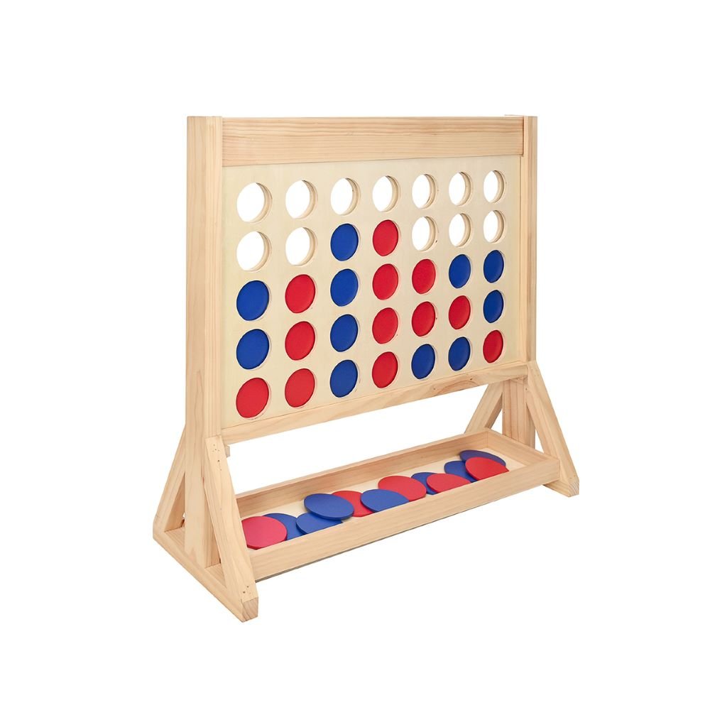 Giant Connect Four with red and blue discs set up