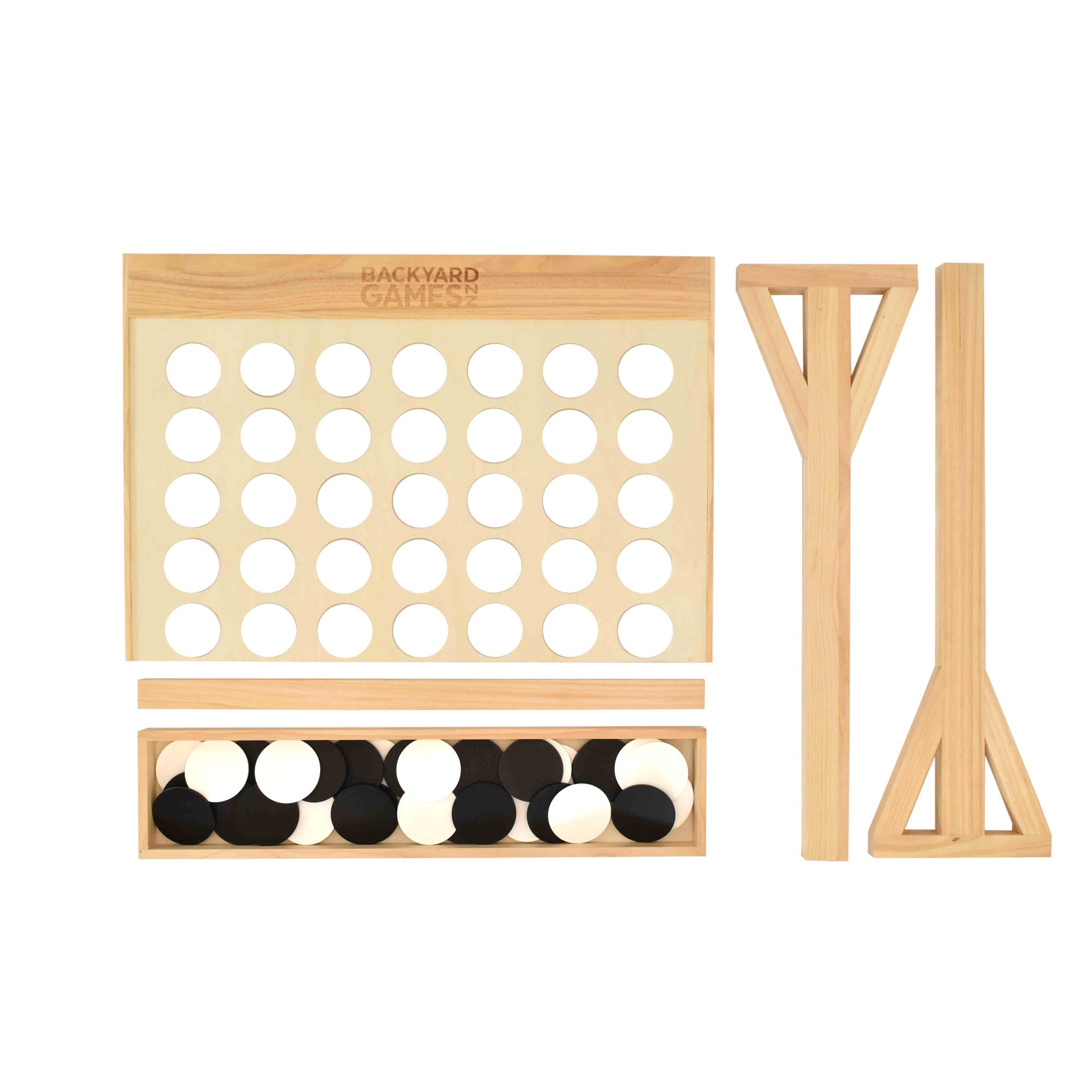 Giant Connect Four with black and white discs pieces