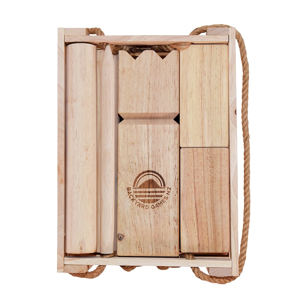 Top View of Giant Kubb Set In Crate Backyard Games NZ