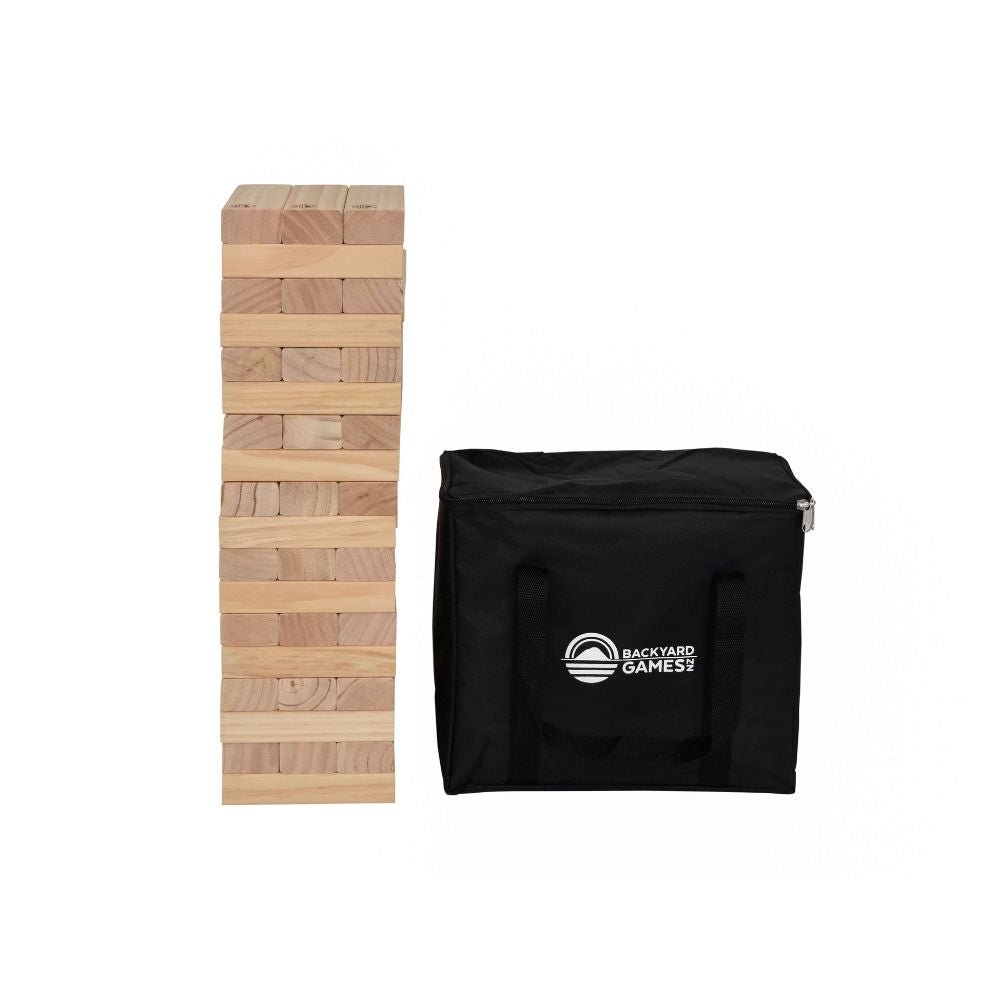 Giant Tumbling Tower NZ — smooth solid pine blocks stacked