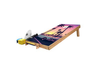 Miami Design Cornhole Set — retro pastel palms vinyl decal on NZ pine and birch plywood