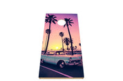 Miami Design Cornhole Board — retro pastel palms vinyl decal on NZ pine and birch plywood