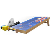 Angled NZ Flag Design Cornhole Set — bold flag vinyl decal on NZ pine and birch plywood