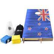 NZ Flag Design Cornhole Set — bold flag vinyl decal on NZ pine and birch plywood