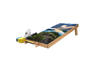 NZ Nature Design Cornhole Set — alpine landscape vinyl decal on NZ pine and birch plywood