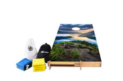NZ Nature Design Cornhole Set — alpine landscape vinyl decal on NZ pine and birch plywood