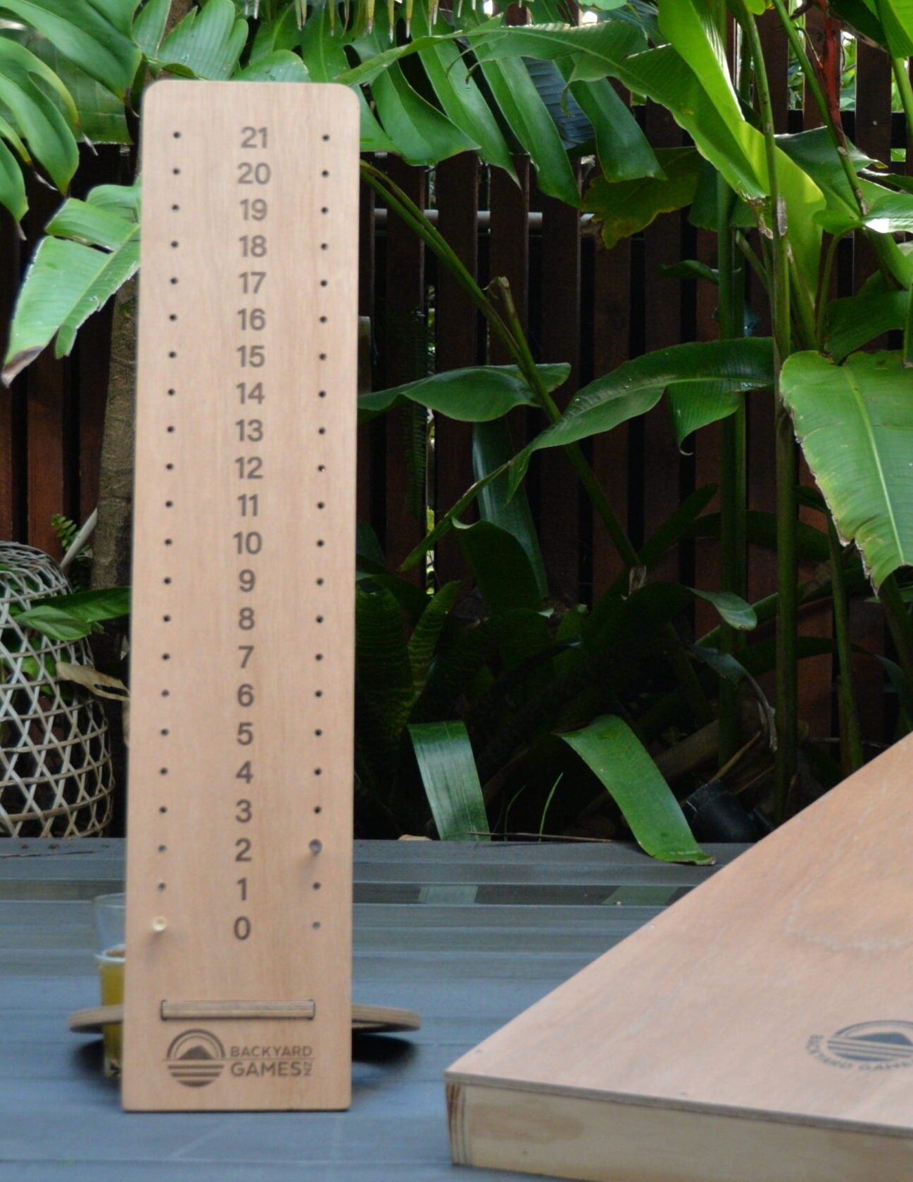 Wooden Scoreboard with Drinks Holder