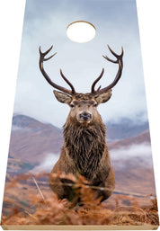 Stag Design Cornhole Board -  stag and mountain backdrop vinyl decal on NZ pine and birch plywood