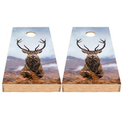 Two Stag Design Cornhole Boards -  stag and mountain backdrop vinyl decal on NZ pine and birch plywood