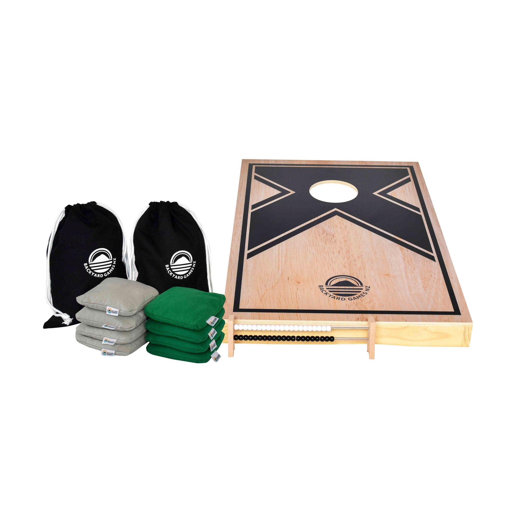 Compact Solid Wood Tailgate Cornhole Set with canvas throwing bags