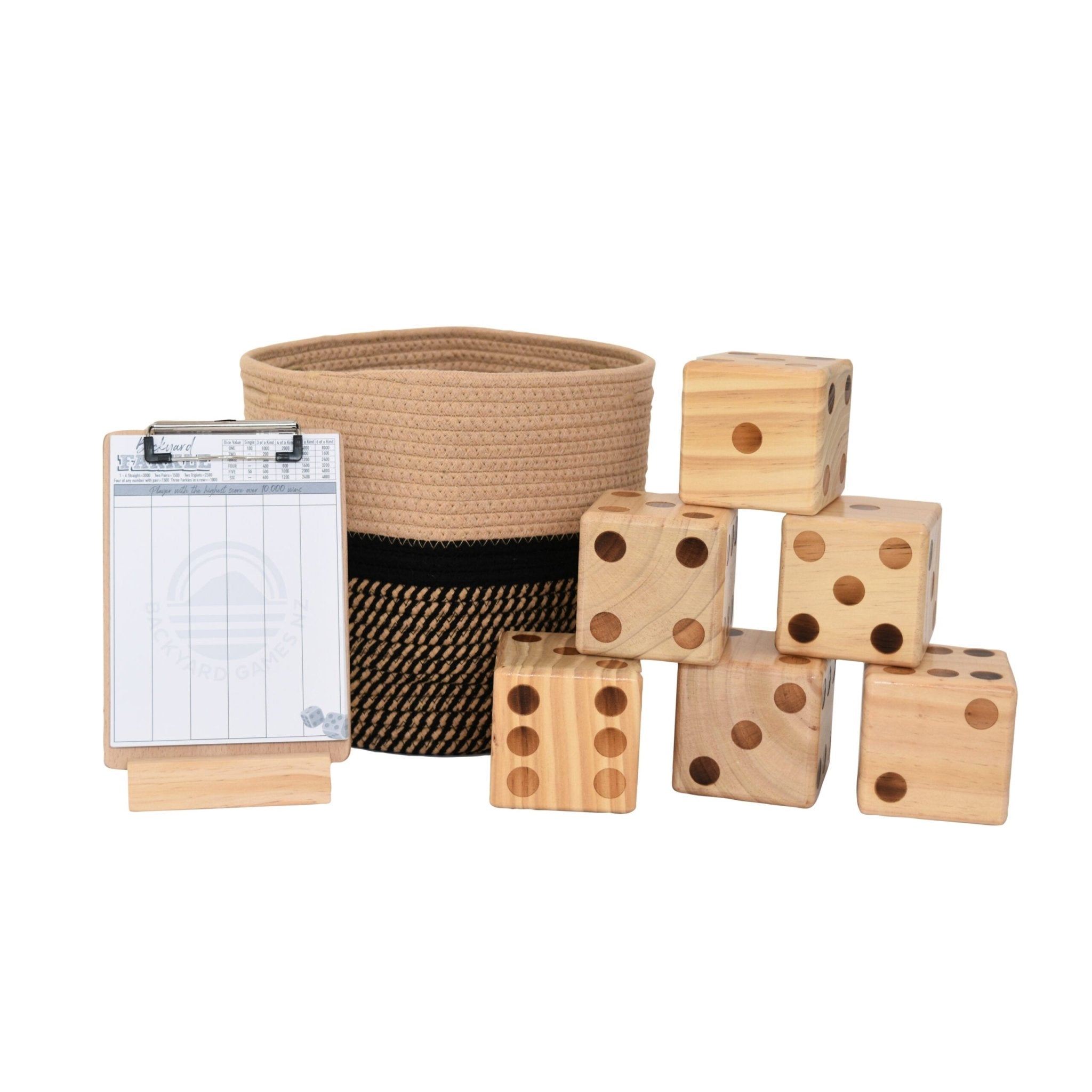 Yardzee and Farkle wooden dice set — backyard games for all ages NZ