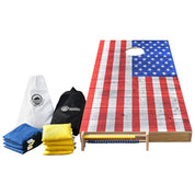 USA Flag Design Cornhole Set — stars-and-stripes vinyl decal on NZ pine and birch plywood